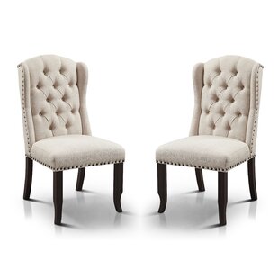 Calila tufted upholstered wingback side chair in discount beige